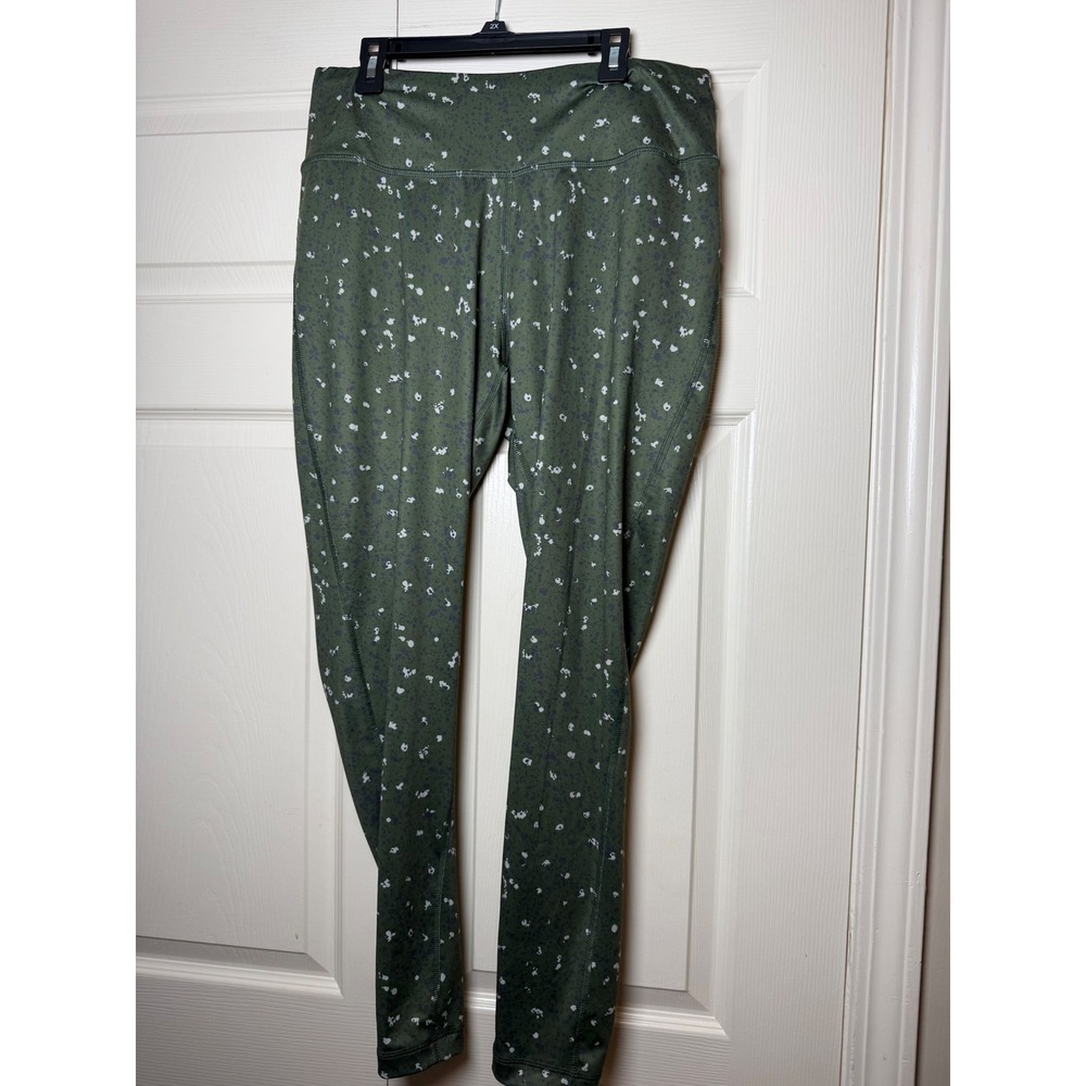 Zelos Curvy Olive Green Speckled Print Active Leggings Womens 1X High Waist